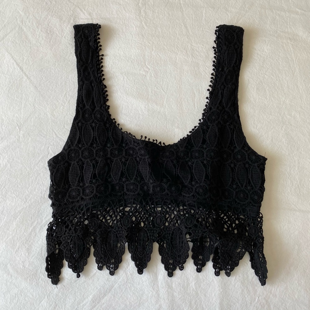 Solemio Black Crotchet Crop Top